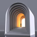 Modern Artistic Decorative Ornament Set Featuring White Arched Layered Structure Human Silhouette And Bright Exit
