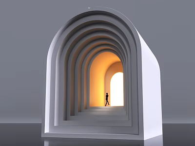 Modern Artistic Decorative Ornament Set Featuring White Arched Layered Structure Human Silhouette And Bright Exit 3d model