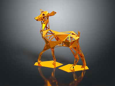 Golden Polygonal Deer Sculpture With Abstract Geometric Design And Shiny Surface 3d model