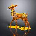 Golden Polygonal Deer Sculpture With Abstract Geometric Design And Shiny Surface