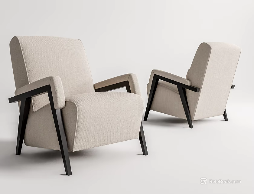 Beige Single Sofa With Black Frame Modern Fabric Upholstery Living Room Design 3d model 