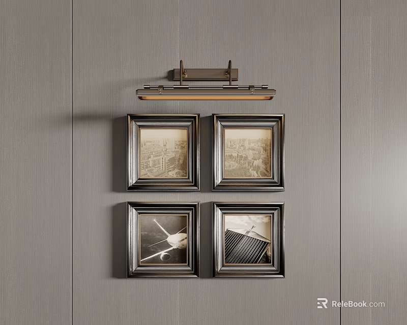 Abstract Art Paintings Framed Hanging On Modern Gray Wall For Home Decor 3d model 