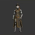 Detailed Mechanical Character In Brown Robes With Metallic Parts And Hat