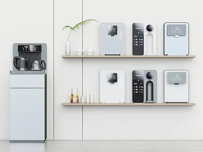 Modern Kitchen Interior Featuring Shelves With Various Kitchen Appliances And Accessories 3d model