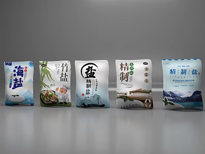 Various Spice Containers with Sea Salt Bamboo Salt and Refined Salt for Kitchen Cooking 3d model