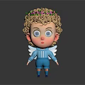 Cute Game Movie Character With Curly Hair Flower Crown And White Wings