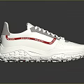 White Lace Up Sneakers With Red Side Stripes And Thick Traction Sole Design