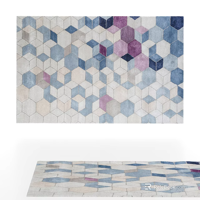Abstract Square Rug With Hexagonal Blue Purple Beige Geometric Pattern Modern Design 3d model