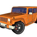 Orange Jeep Style Four Door SUV With Large Black Wheels And Grille Design