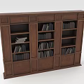 Solid Wooden Brown Bookcase With Multiple Open Shelves And Stacked Books 3d model