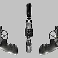 Black Tactical Revolver Handgun With Mounted Scope And Textured Grip