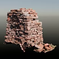 Rustic Stone and Wood Structure With Stacked Red Bricks and Natural Timber Elements 3d model