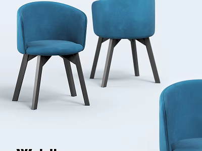Blue Velvet Accent Chairs With Curved Backrest And Dark Wooden Legs Modern Design 3d model