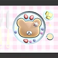 Teddy Bear Shaped Sandwich with Strawberries on Pink Checkered Placemat Fork Knife and Butter Bowl