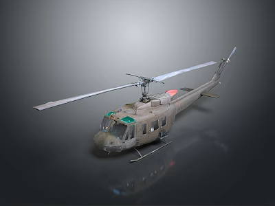 Military Utility Helicopter With Rotors And Detailed Fuselage On Gray Backdrop 3d model