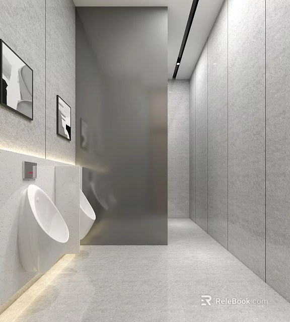 Modern Public Restroom Interior Design With Gray Walls Urinals And Mirrors 3d model 