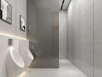 Modern Public Restroom Interior Design With Gray Walls Urinals And Mirrors 3d model