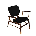 Modern Lounge Chair with Wooden Frame Black Upholstered Cushion Armrest Ergonomic Design for Home Living Room