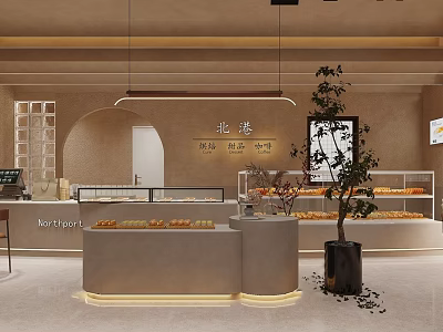 Cozy Dessert Shop Interior With Pastry Displays And Plants 3d model