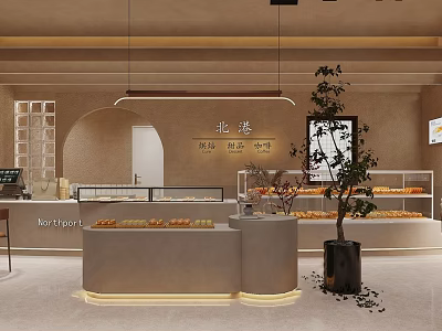 Cozy Dessert Shop Interior With Pastry Displays And Plants 3d model