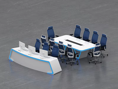 Modern Monitoring Room Setup With Control Console Multiple Screens And Ergonomic Chairs 3d model