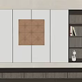 Modern Bookcase Design With Open Dark Wood Shelves White Cabinets And Decorative Art Piece