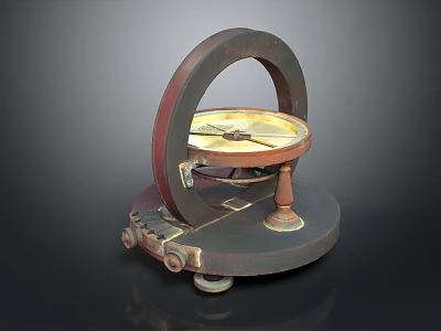Antique Scientific Instrument With Circular Brass Frame Dial And Gear Base 3d model