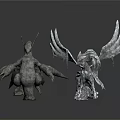 Two Mythical Fantasy Animals With Large Wings And Sharp Claws In 3D Render