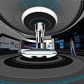 Futuristic Modern Exhibition Hall Interior With Digital Screens And Circular Design