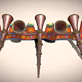Colorful Musical Instruments And Art Supplies On Decorative Wooden Display Shelf