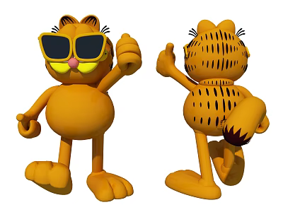 Garfield Game Character Design Wearing Sunglasses With Yellow Nose And Striped Back Waving Hand 3d model