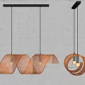 Modern Curved Copper Pendant Lights Illuminated On Gray Wall Background 3d model