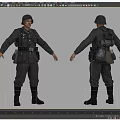 Man in Military Uniform with Helmet and Backpack Front and Back Views