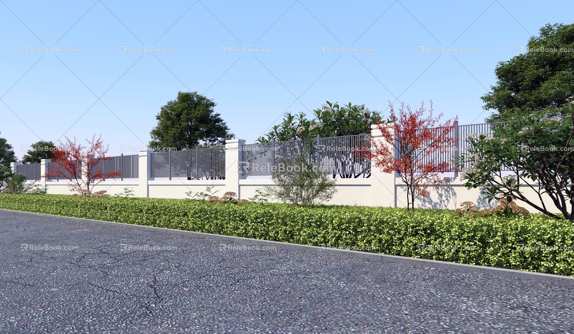 Fence Landscape Community Wall Landscape Garden Community Garden Trees Flower Trees Plants 3d model