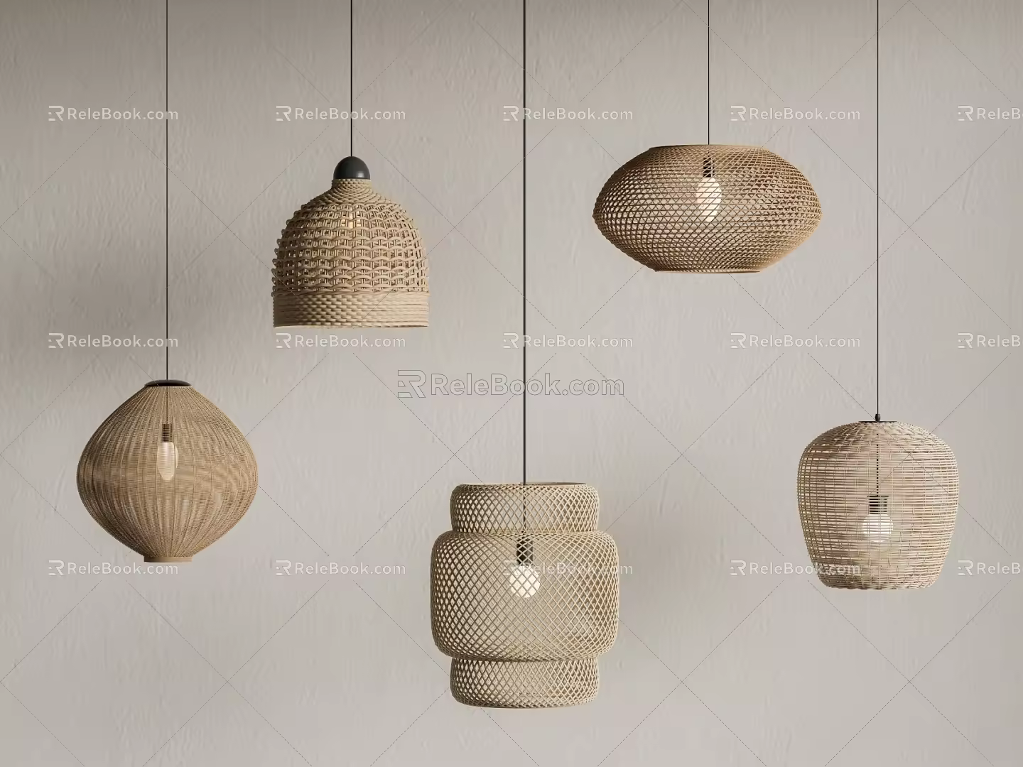 Rattan chandelier combination 3d model
