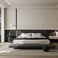 Minimalist Modern Bedroom Interior With Platform Bed Nightstands And Potted Plant
