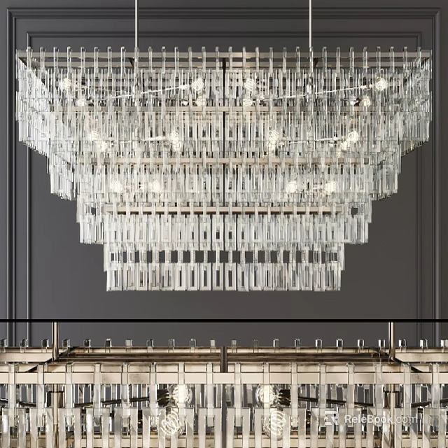 Elegant Crystal Chandelier With Multi Layered Hanging Elements Illuminating Modern Interior 3d model