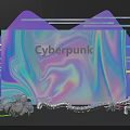 Cyberpunk Floral Art Installation With Neon Lines Gradient Purple Blue Background And Silver Floral Decorations