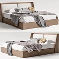 Modern Double Bed With Upholstered Frame Gray Blanket And Decorative Pillows 3d model