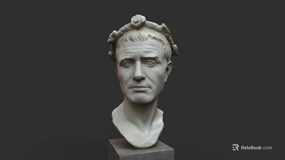 Dark Wall Featuring Classical Plaster Bust With Laurel Wreath On Square Base 3d model 
