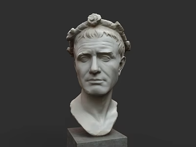 Dark Wall Featuring Classical Plaster Bust With Laurel Wreath On Square Base 3d model