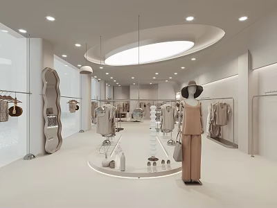 Modern Clothing Store Interior With Fashion Apparel Mannequin Hangers Shoes And Accessories 3d model