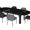 Modern Dining Table Set with Marble Top and Six Grey Dark Grey Chairs Oval Shape 3d model