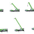 Green Truck Mounted Cranes Displayed In Multiple Working Positions And Angles 3d model