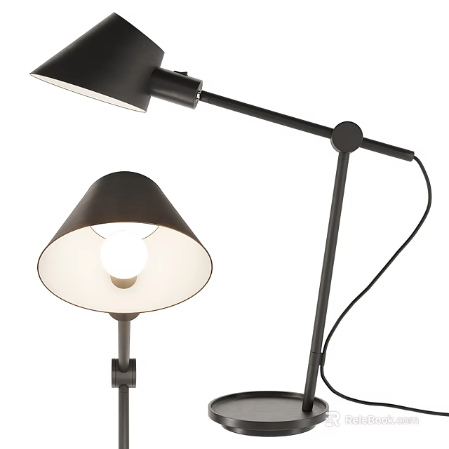 Modern Black Desk Lamp With Adjustable Arm And Classic Lampshade Design 3d model 