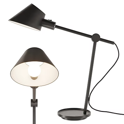 Modern Black Desk Lamp With Adjustable Arm And Classic Lampshade Design 3d model