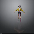 3D Character With Pink Hair Headphones Yellow Jacket Shorts And Purple Socks Shoes