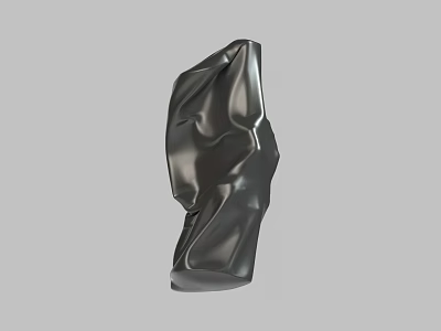 Black Wrinkled Abstract Sculpture With Shiny Smooth Texture On Gray Background 3d model