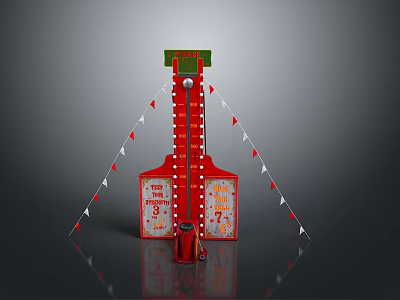 Red Game Coin Machine With Triangular Structure And Hanging Flags 3d model