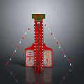Red Game Coin Machine With Triangular Structure And Hanging Flags